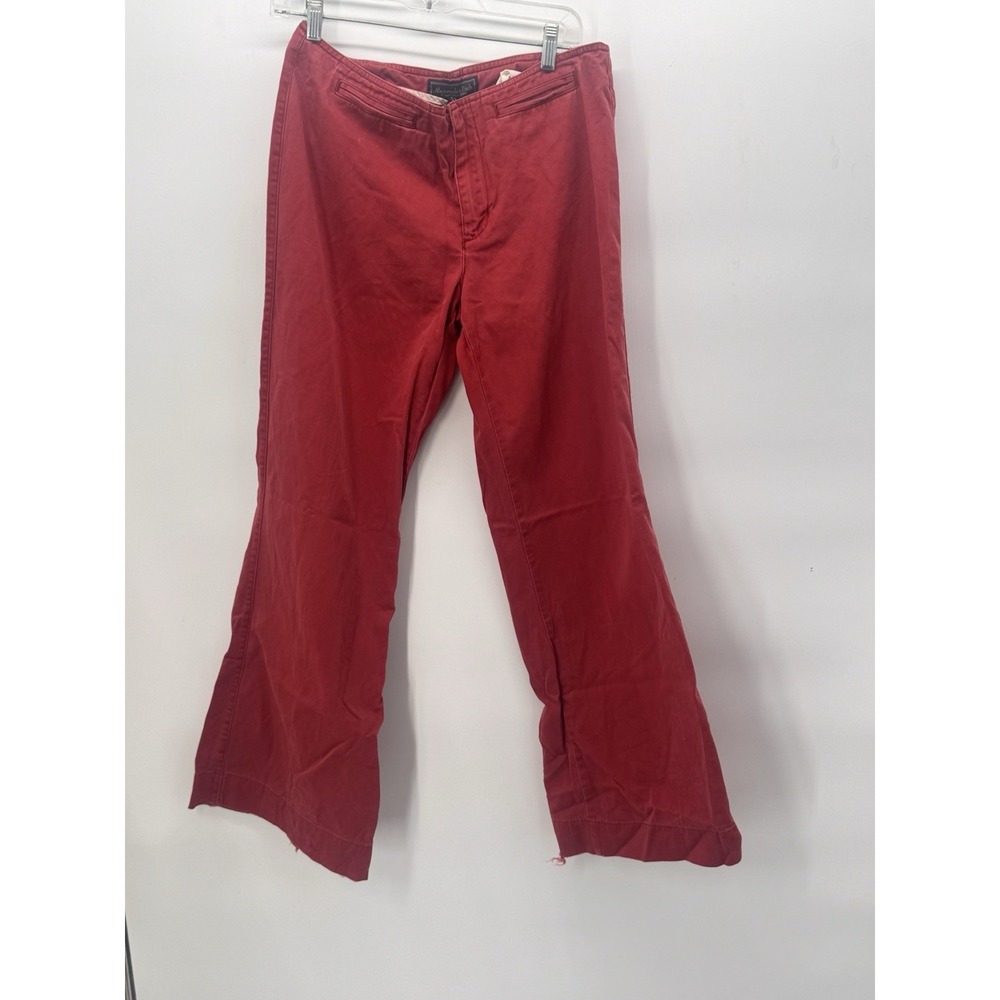 Vintage Abercrombie and Fitch Red Pants Women Sz 8 flair leg low rise‎ Y2K Style